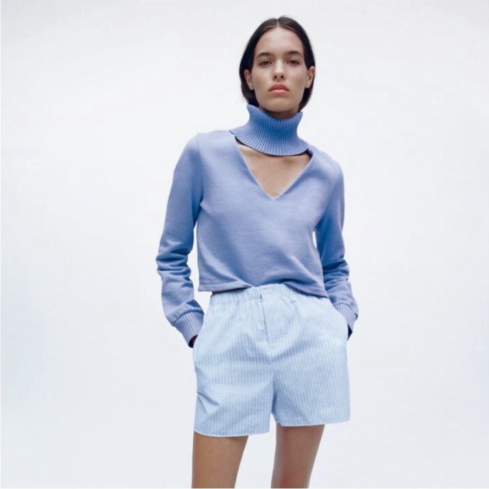 π« ZARA Cutout Ribbed Knit Turtleneck Collar Cropped Sweatshirt | S - Picture 9 of 9
